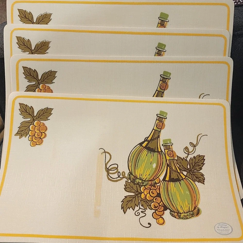 MCM Set Of 4 Soft Cork Backed Placemats Settings By Sayco.‎ Grapes. Wine. Italy.